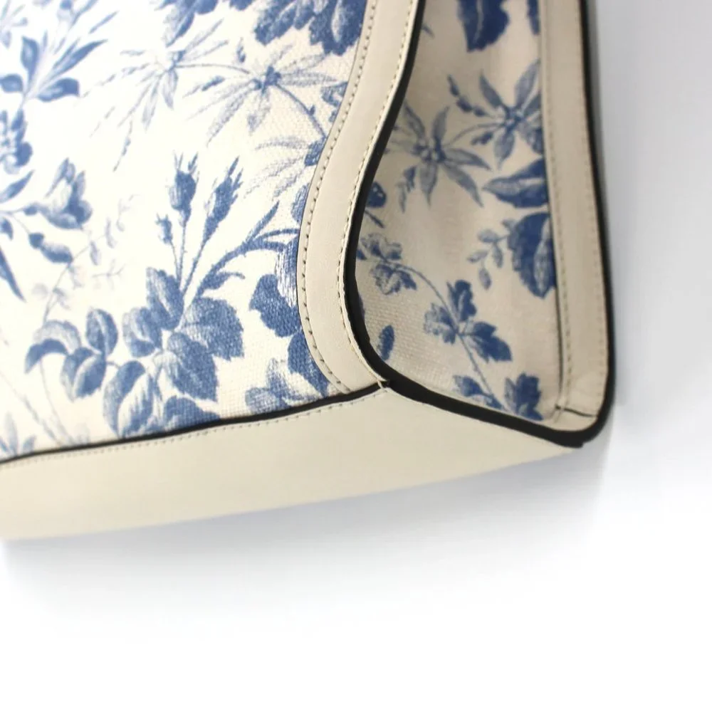GUCCI Herbarium Ivory Blue Floral Butterfly Canvas Leather Large Tote Handbag - Picture 4 of 10